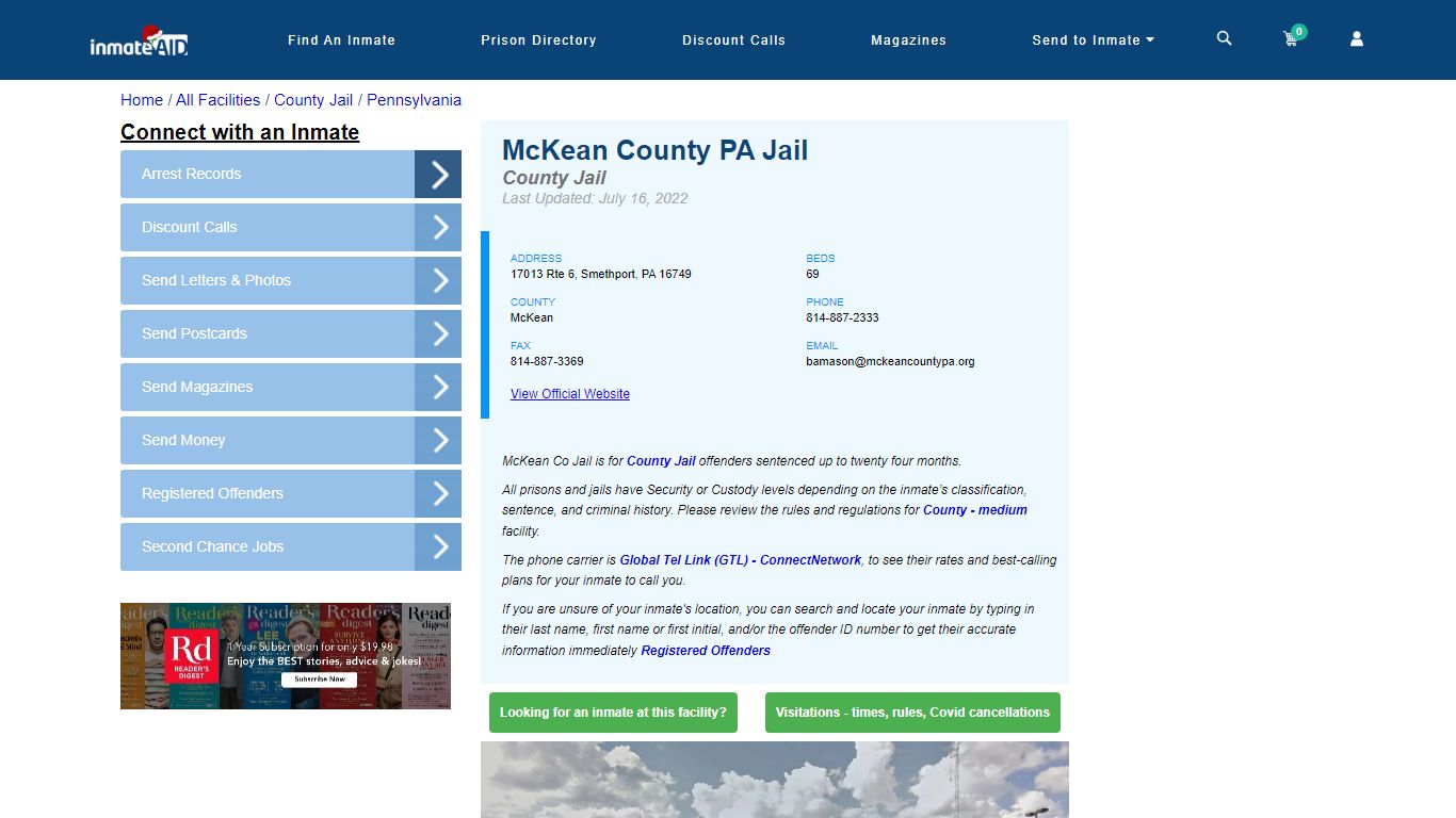 McKean County PA Jail - Inmate Locator - Smethport, PA