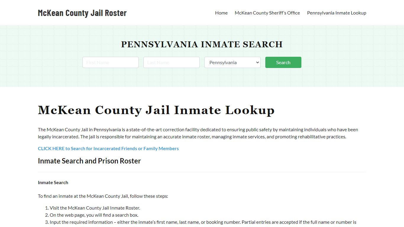 McKean County Jail Roster Lookup, PA, Inmate Search